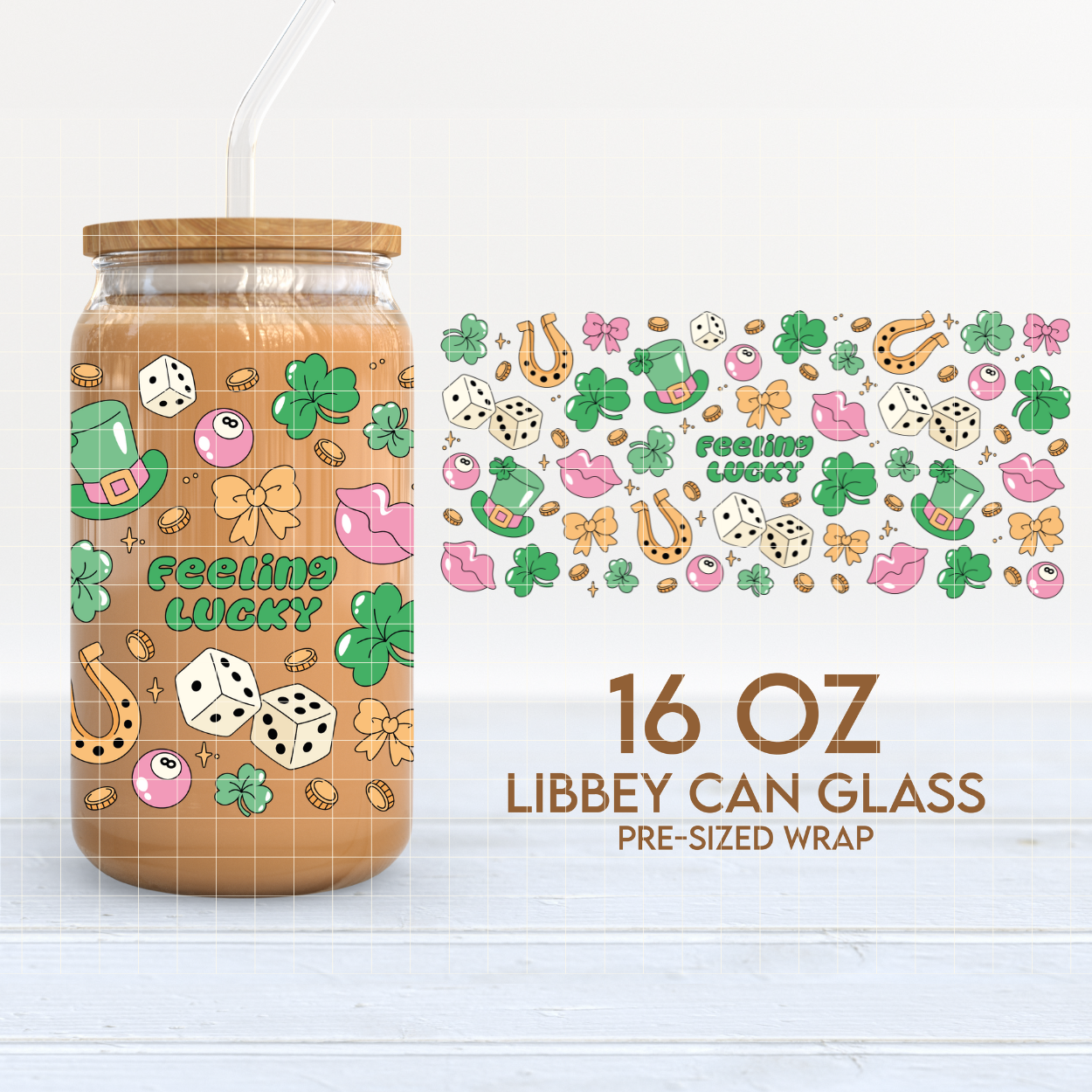 Feeling Lucky | St. Patricks Day 16oz Cup Wrap PNG SVG