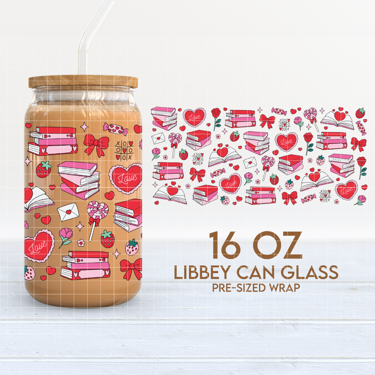 Bookish Babe | Valentine's 16oz Cup Wrap PNG SVG