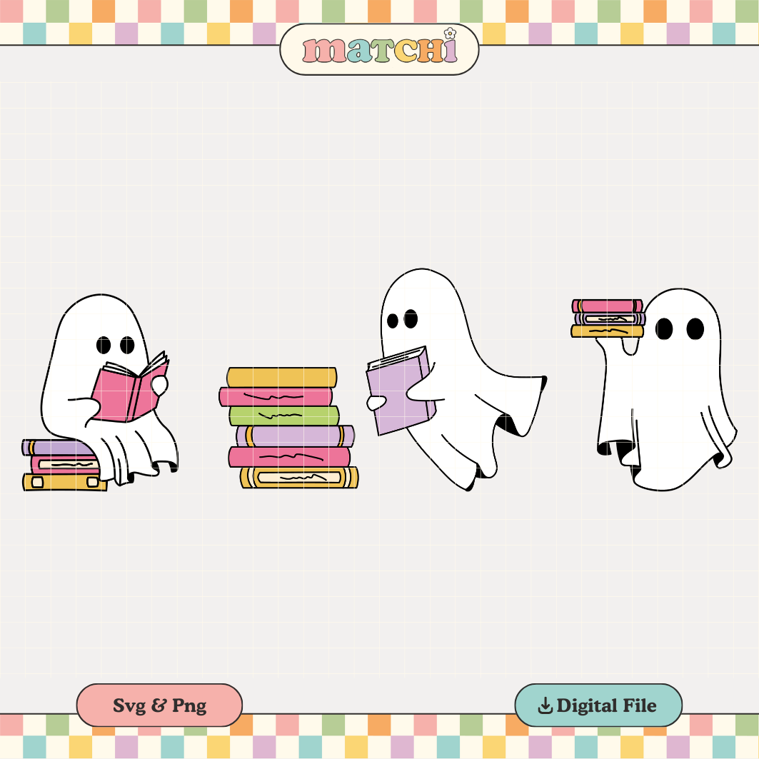 Bookish Ghosts PNG SVG | Cute Spooky Ghosts Sublimation | Halloween Tshirt Design