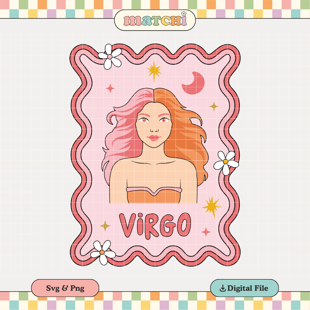 Virgo Decal PNG SVG | Zodiac Virgo Girl Sublimation | Retro Groovy Tshirt Design