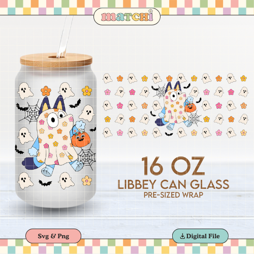 Magical Ghosts Cup Wrap | Cute Halloween 16oz Libbey Can Glass | Mouse PNG SVG