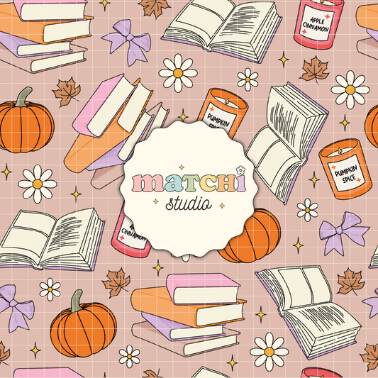 Fall Bookish Seamless Pattern, Fall Autumn Books Repeat Pattern for Fabric Sublimation