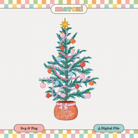 Cute Christmas Tree PNG SVG | Merry & Bright Sublimation | Christmas Tshirt Design