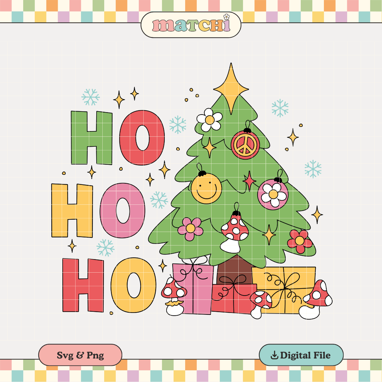 Groovy Christmas Tree PNG SVG | Ho Ho Ho Sublimation | Christmas Tshirt Design