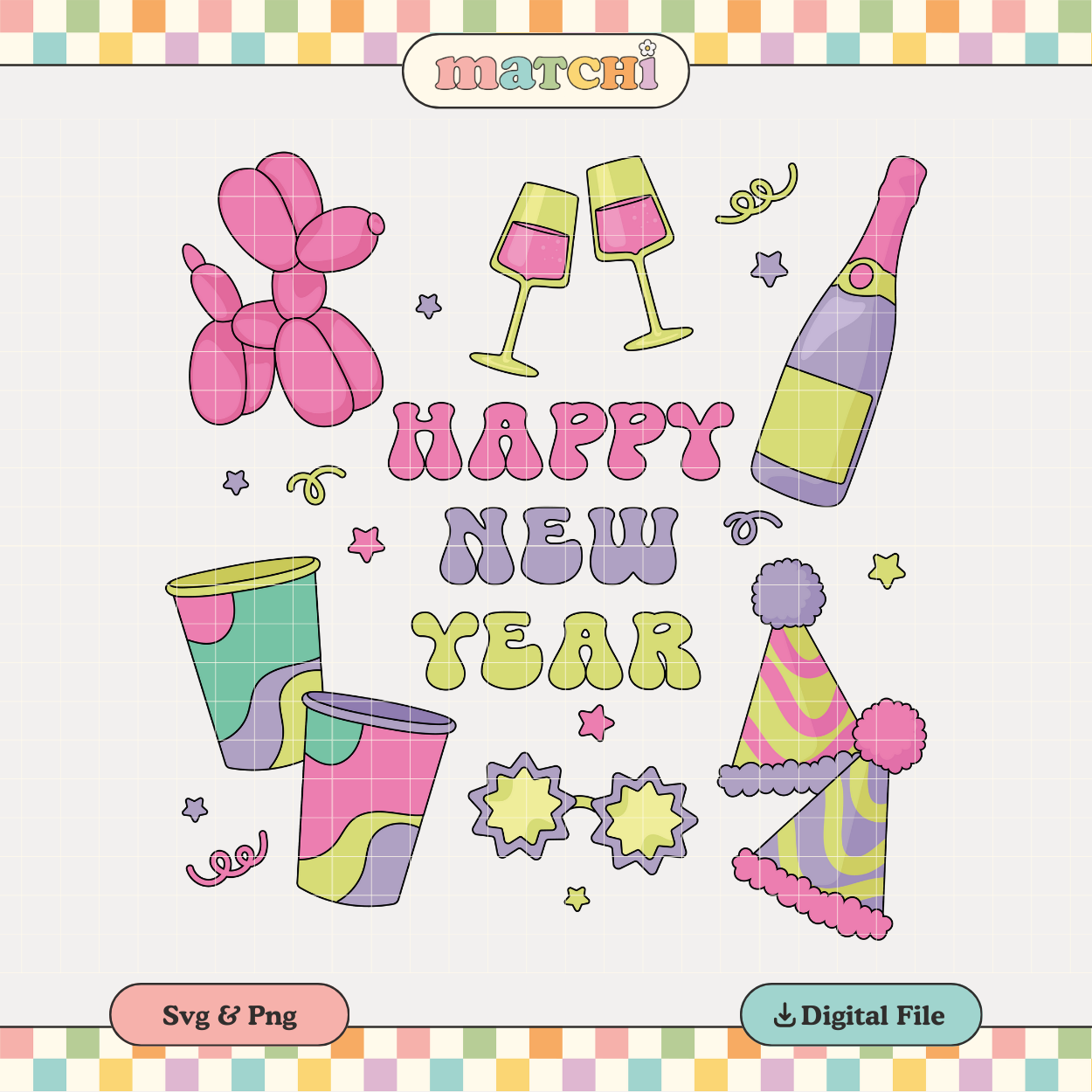 Happy New Year PNG SVG | New Year 2025 Sublimation | NYE Party Tshirt Design