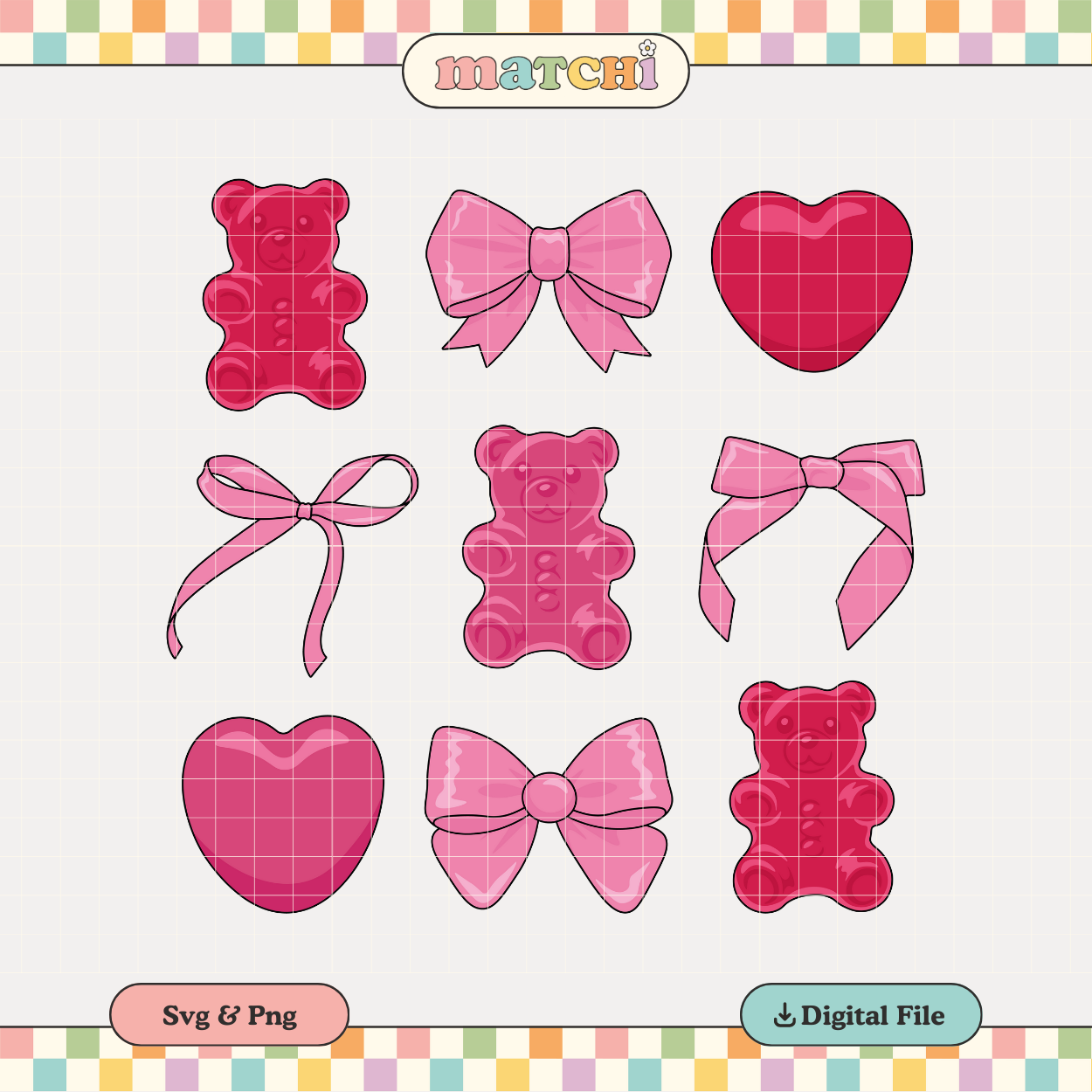 Love Gummies & Bows PNG SVG | Coquette Valentines Sublimation | Tshirt Design