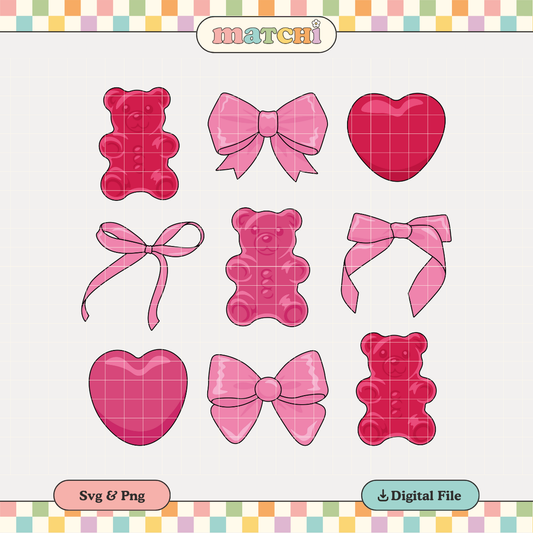 Love Gummies & Bows PNG SVG | Coquette Valentines Sublimation | Tshirt Design