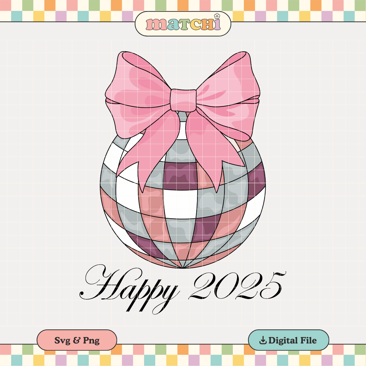 Happy 2025 PNG SVG | Happy New Year Sublimation | Pink Disco Ball Tshirt Design