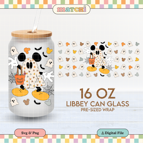 Magical Ghosts Cup Wrap | Cute Halloween 16oz Libbey Can Glass | Mouse PNG SVG