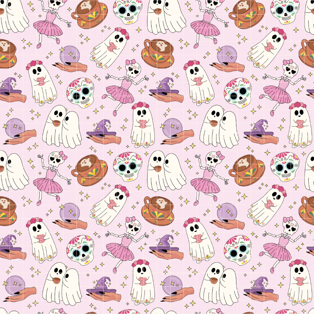 Espooky Ghosts Seamless Pattern, Halloween Repeat Pattern for Fabric Sublimation