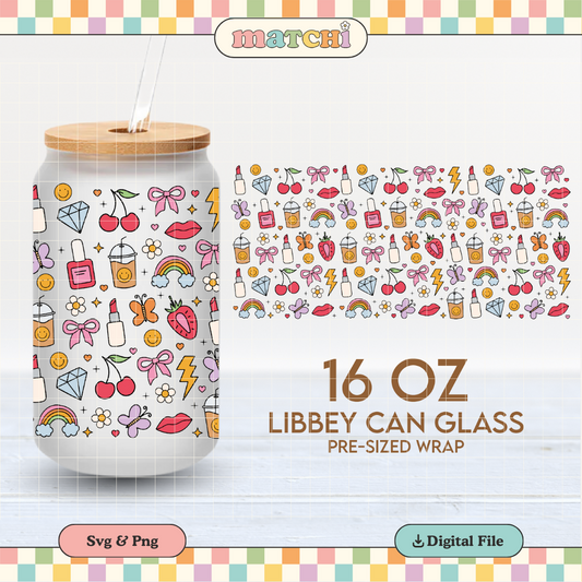 Girl Stuff Cup Wrap | Self Love 16oz Libbey Can Glass | Trendy Girly PNG SVG