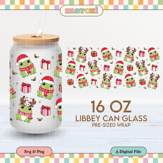 Christmas Frogs Cup Wrap | Funny Christmas 16oz Libbey Can Glass | Xmas PNG SVG