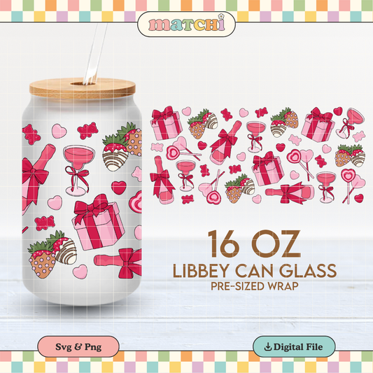 Valentines Things Cup Wrap | Coquette Valentines 16oz Libbey Can Glass PNG SVG