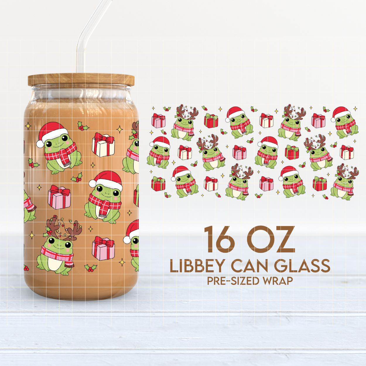 Christmas Frogs Cup Wrap | Funny Christmas 16oz Libbey Can Glass | Xmas PNG SVG