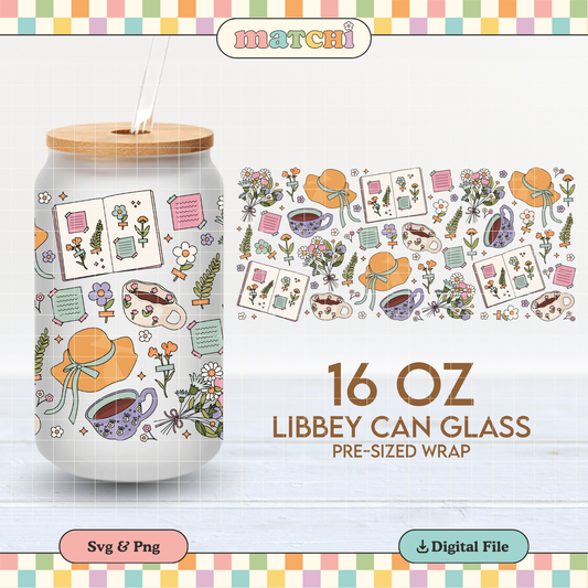 Cottagecore Girly Cup Wrap | Cottage Things 16oz Libbey Can Glass | Flowers PNG SVG