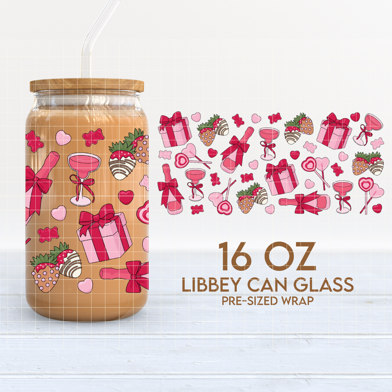 Valentines Things Cup Wrap | Coquette Valentines 16oz Libbey Can Glass PNG SVG