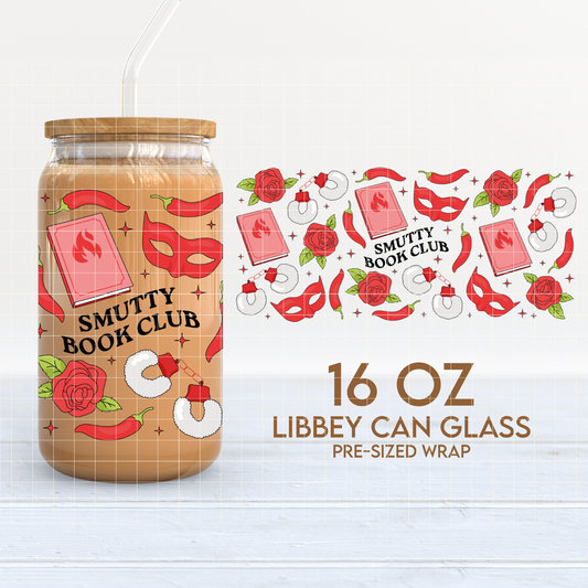 Smutty Book Club Cup Wrap | SMUT 16oz Libbey Can Glass | Bookish PNG SVG