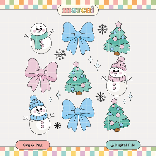 Snowman, Bows & Xmas Trees | Cozy Winter PNG & SVG