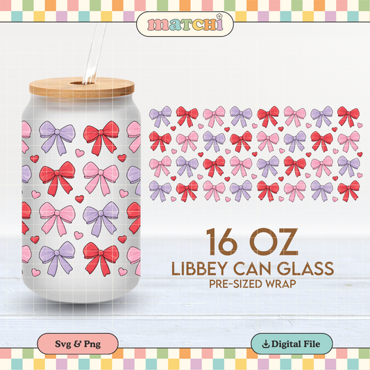 Bows Cup Wrap | Coquette Valentine's 16oz Libbey Can Glass | Girly Bows PNG SVG