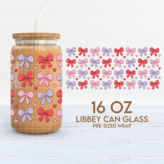 Bows Cup Wrap | Coquette Valentine's 16oz Libbey Can Glass | Girly Bows PNG SVG