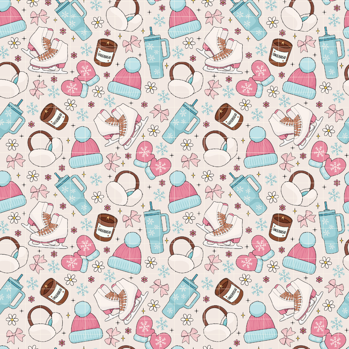 Cozy Winter Vibes Seamless Pattern, Winter Basics Repeat Pattern for Fabric Sublimation