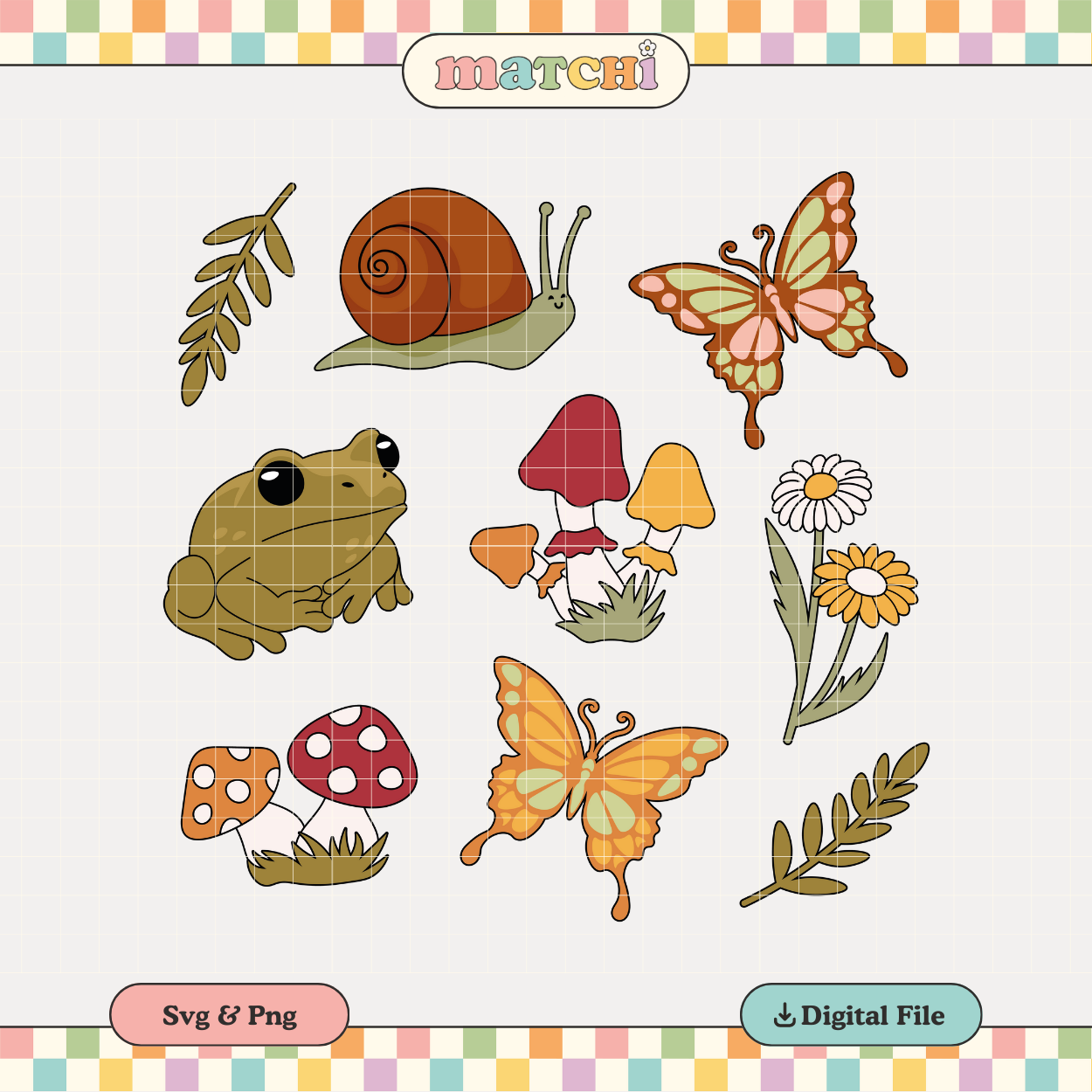 Frog, Snail & Butterflies | Goblincore PNG & SVG