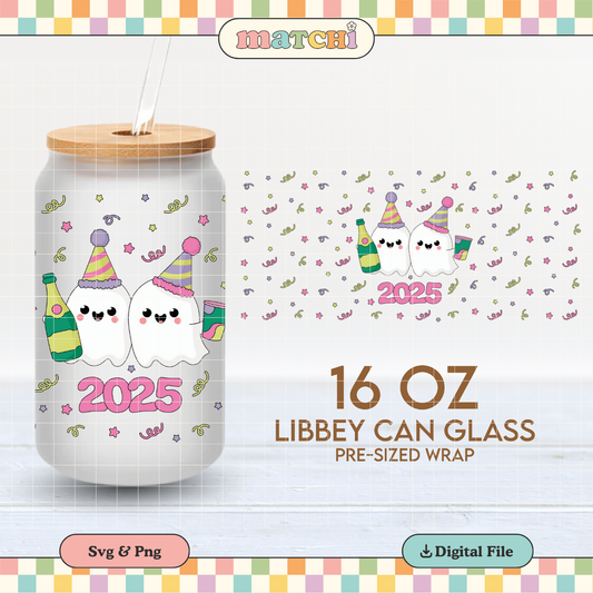 New Year Ghosts Cup Wrap | Funny New Year 16oz Libbey Can Glass | 2015 PNG SVG