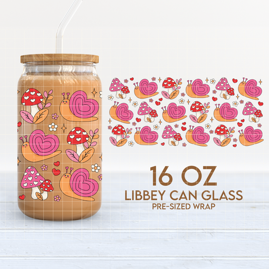 Love Snail Cup Wrap | Groovy Valentines 16oz Libbey Can Glass | Mush Love PNG SVG