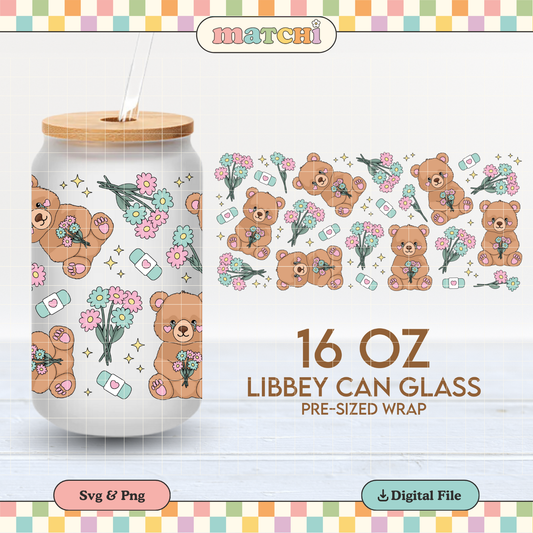 Crying Bear Cup Wrap | Mental Heath 16oz Libbey Glass | Mentally Exhausted PNG SVG