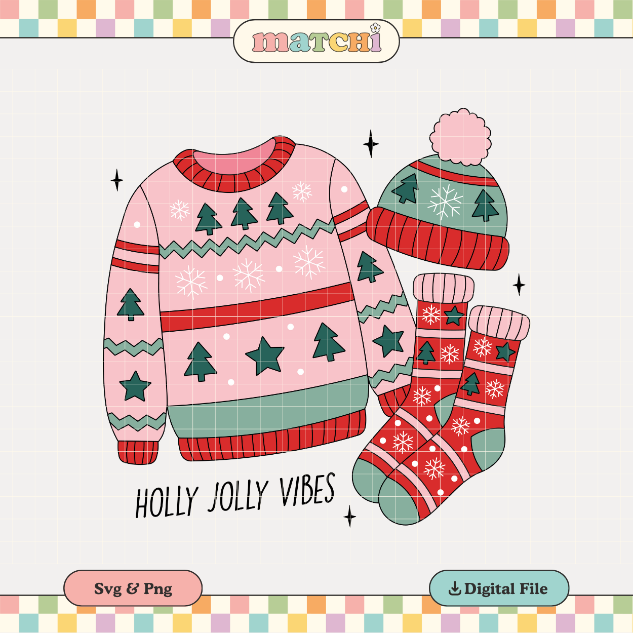 Holly Jolly Vibes | Cute Christmas PNG & SVG