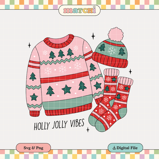 Holly Jolly Vibes | Cute Christmas PNG & SVG