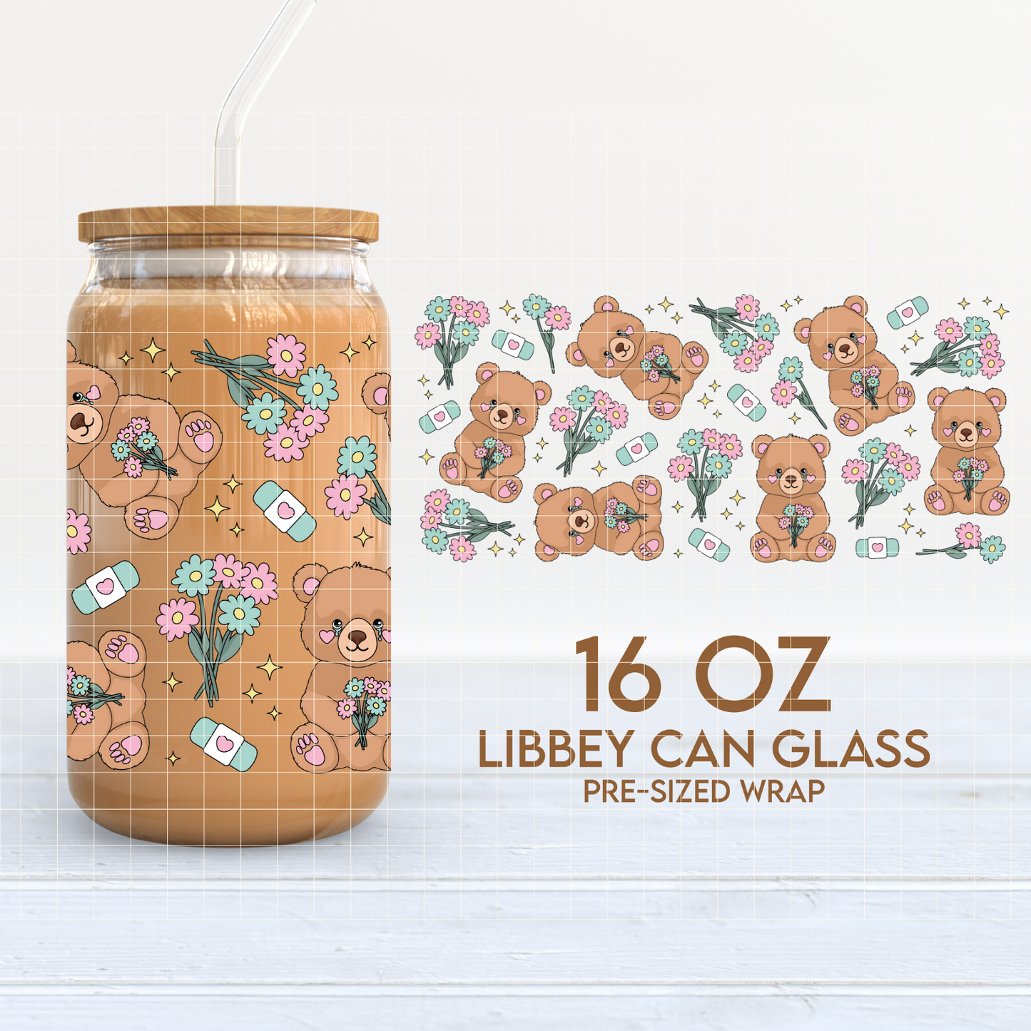 Crying Bear Cup Wrap | Mental Heath 16oz Libbey Glass | Mentally Exhausted PNG SVG