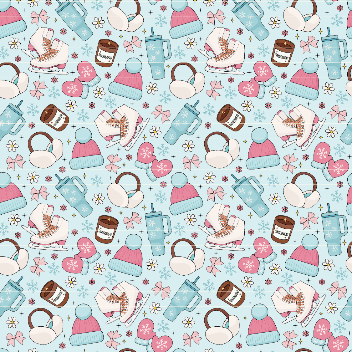 Cozy Winter Vibes Seamless Pattern, Winter Basics Repeat Pattern for Fabric Sublimation