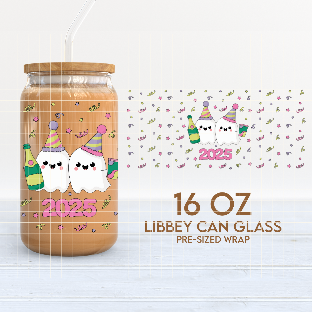 New Year Ghosts Cup Wrap | Funny New Year 16oz Libbey Can Glass | 2015 PNG SVG