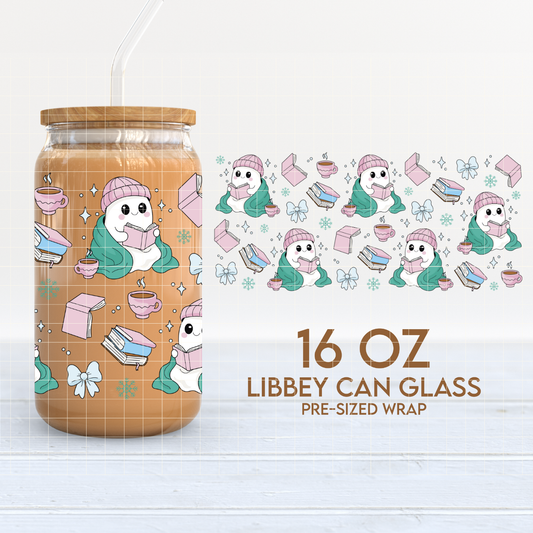 Bookish Ghost | Cozy Winter 16oz Cup Wrap PNG SVG