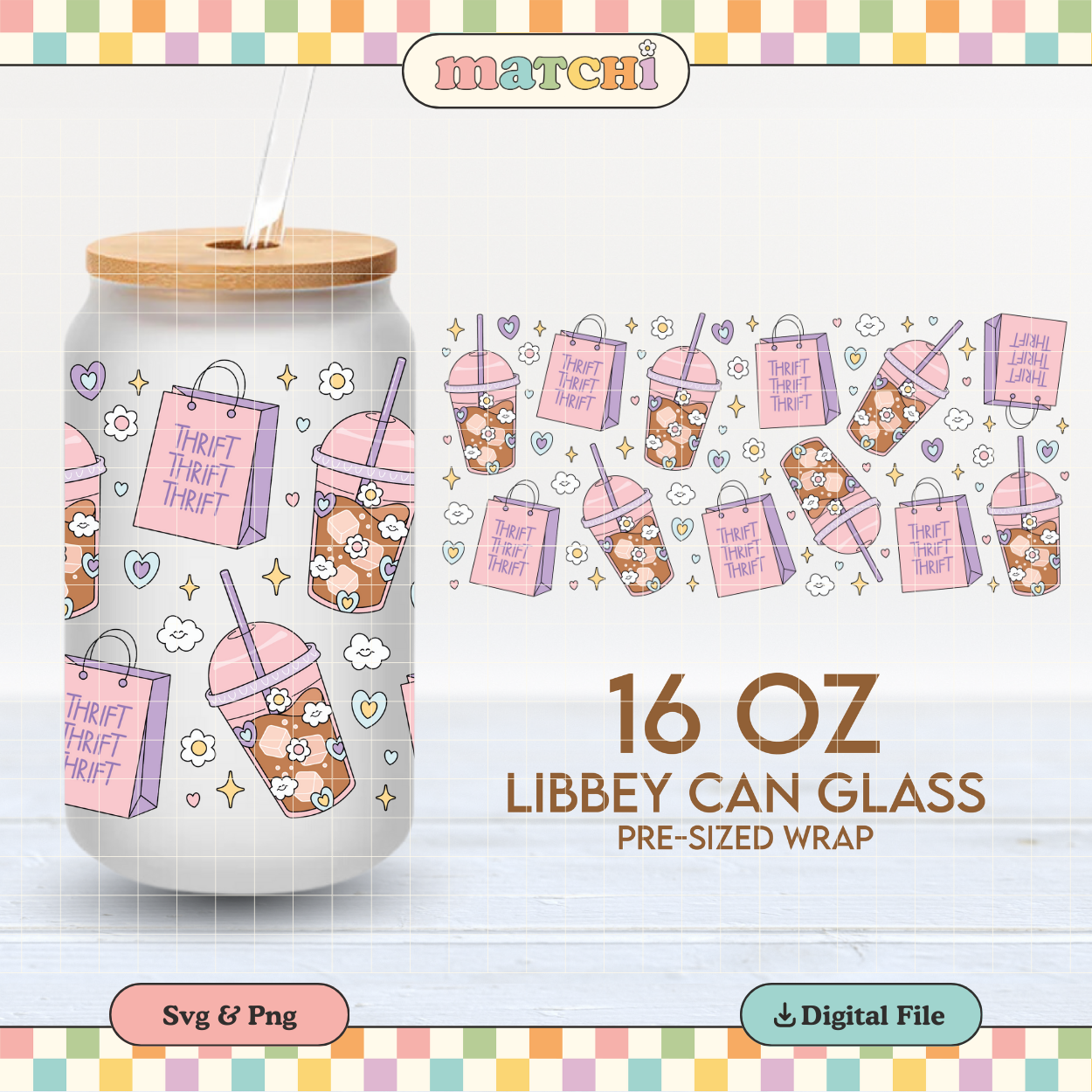 Coffee & Thrifting | Thrift 16oz Cup Wrap PNG SVG
