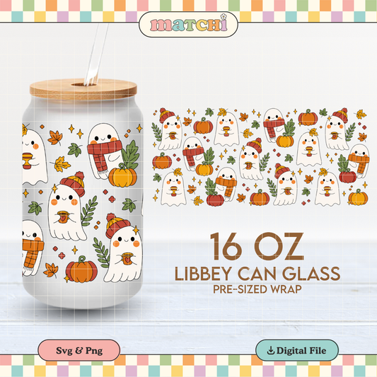 Fall Ghosts | Autumn 16oz Cup Wrap PNG SVG