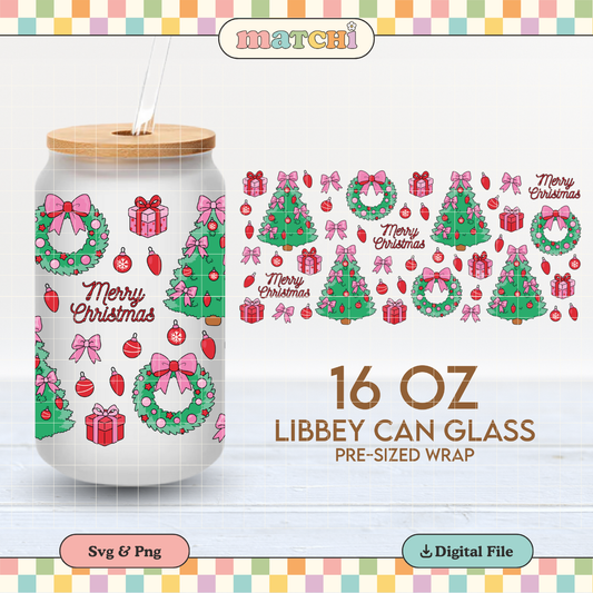Pink Xmas Trees | Girlie Christmas 16oz Cup Wrap PNG SVG