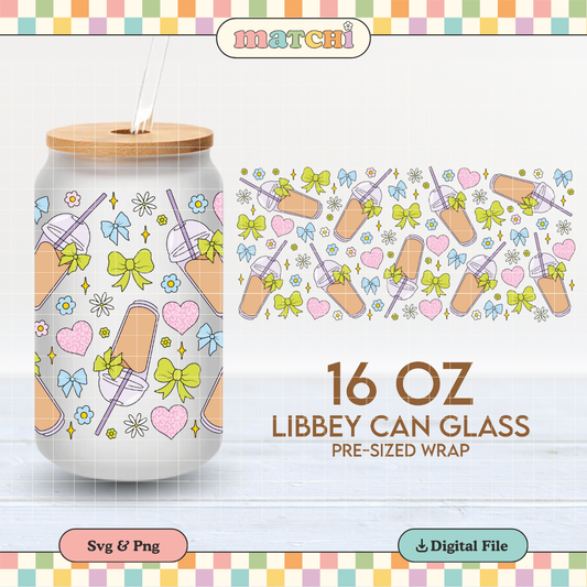 Coffee & Bows | Cute 16oz Cup Wrap PNG SVG