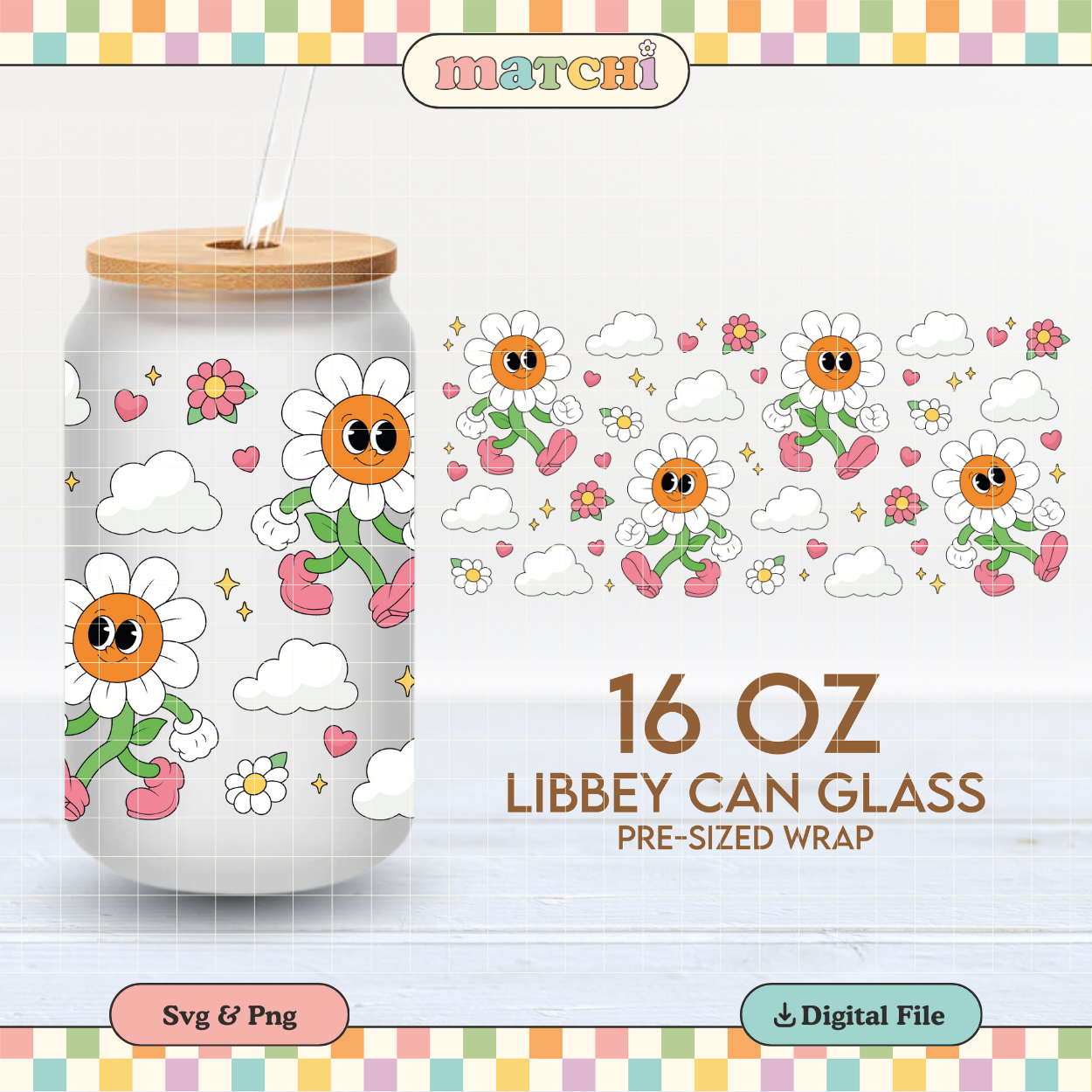 Cartoon Flower | Positivity 16oz Cup Wrap PNG SVG