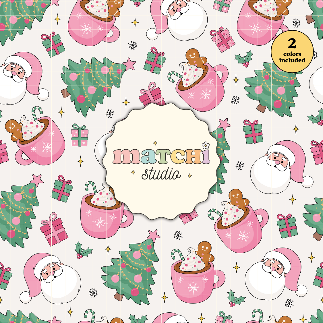 Christmas Things Pattern, Santa & Xmas Trees Repeat Pattern for Fabric Sublimation