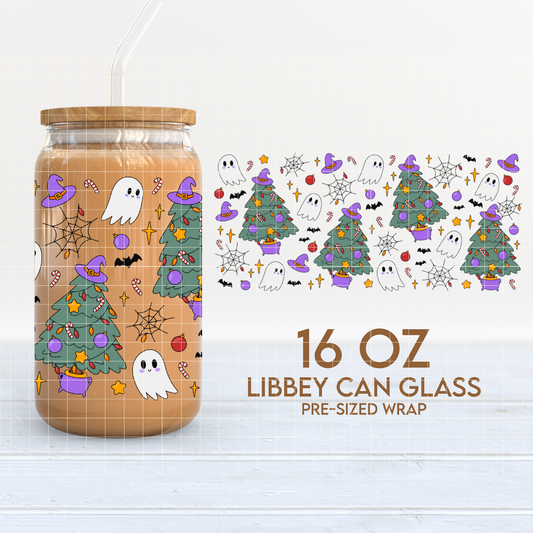 Xmas Trees & Ghosts | Spooky Christmas 16oz Cup Wrap PNG SVG