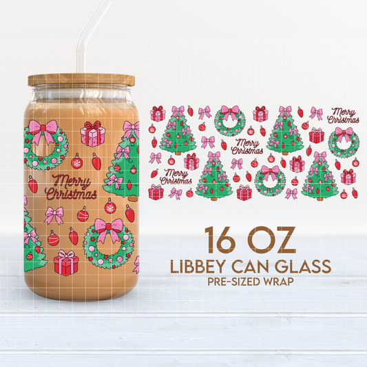 Pink Xmas Trees | Girlie Christmas 16oz Cup Wrap PNG SVG
