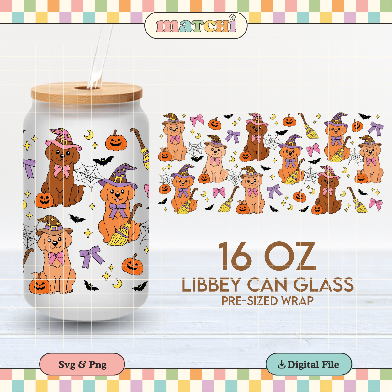 Witchy Dogs | Spooky Pets 16oz Cup Wrap PNG SVG