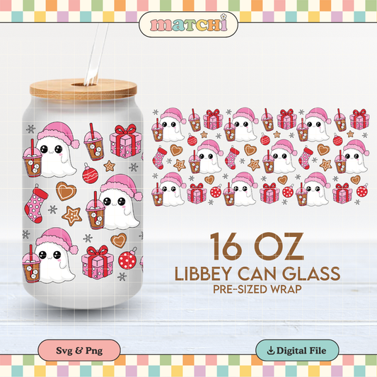 Xmas Ghost & Coffee | Girlie Christmas 16oz Cup Wrap PNG SVG