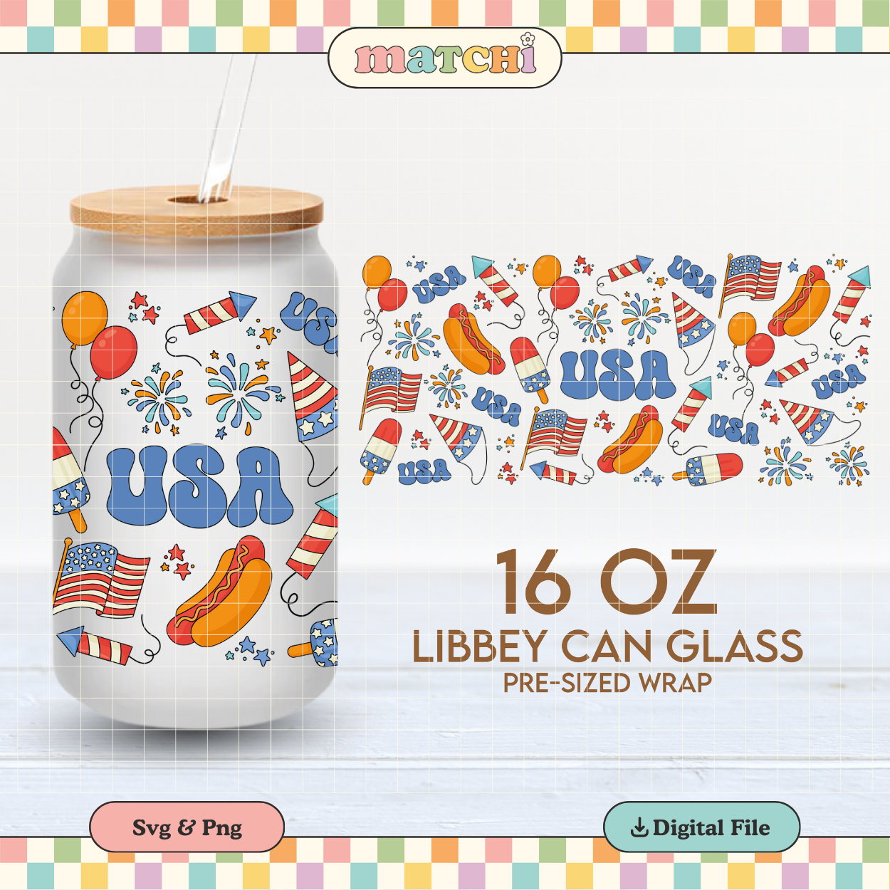 Party in USA | 4th of July 16oz Cup Wrap PNG SVG