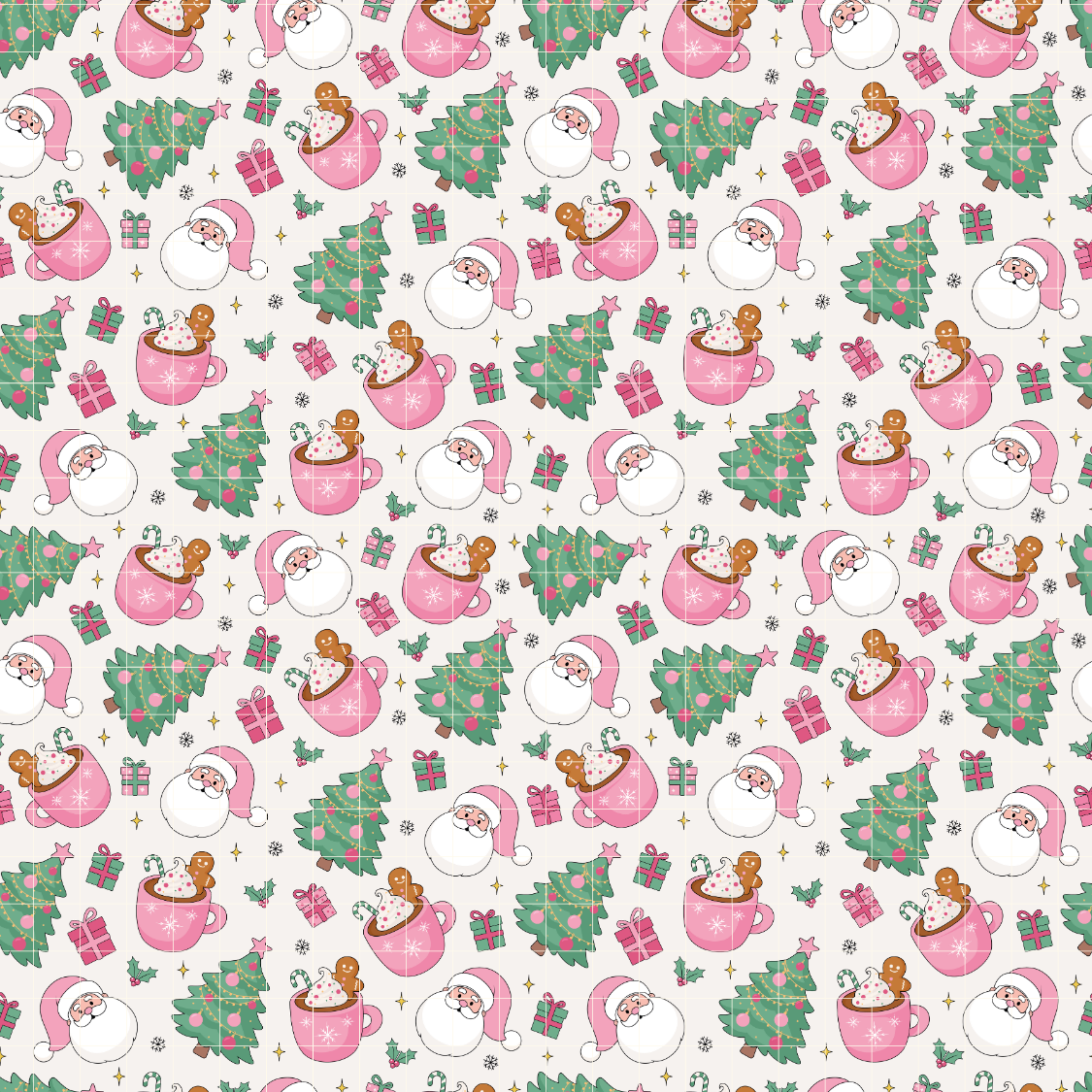 Christmas Things Pattern, Santa & Xmas Trees Repeat Pattern for Fabric Sublimation