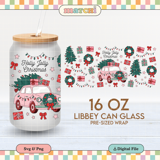 Holly Jolly Xmas | Christmas 16oz Cup Wrap PNG SVG