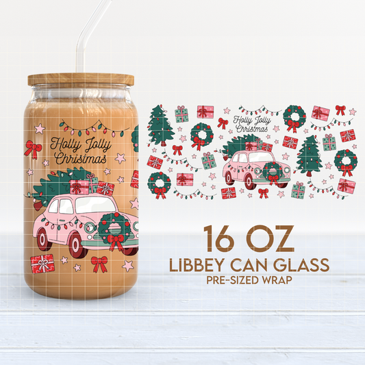 Holly Jolly Xmas | Christmas 16oz Cup Wrap PNG SVG