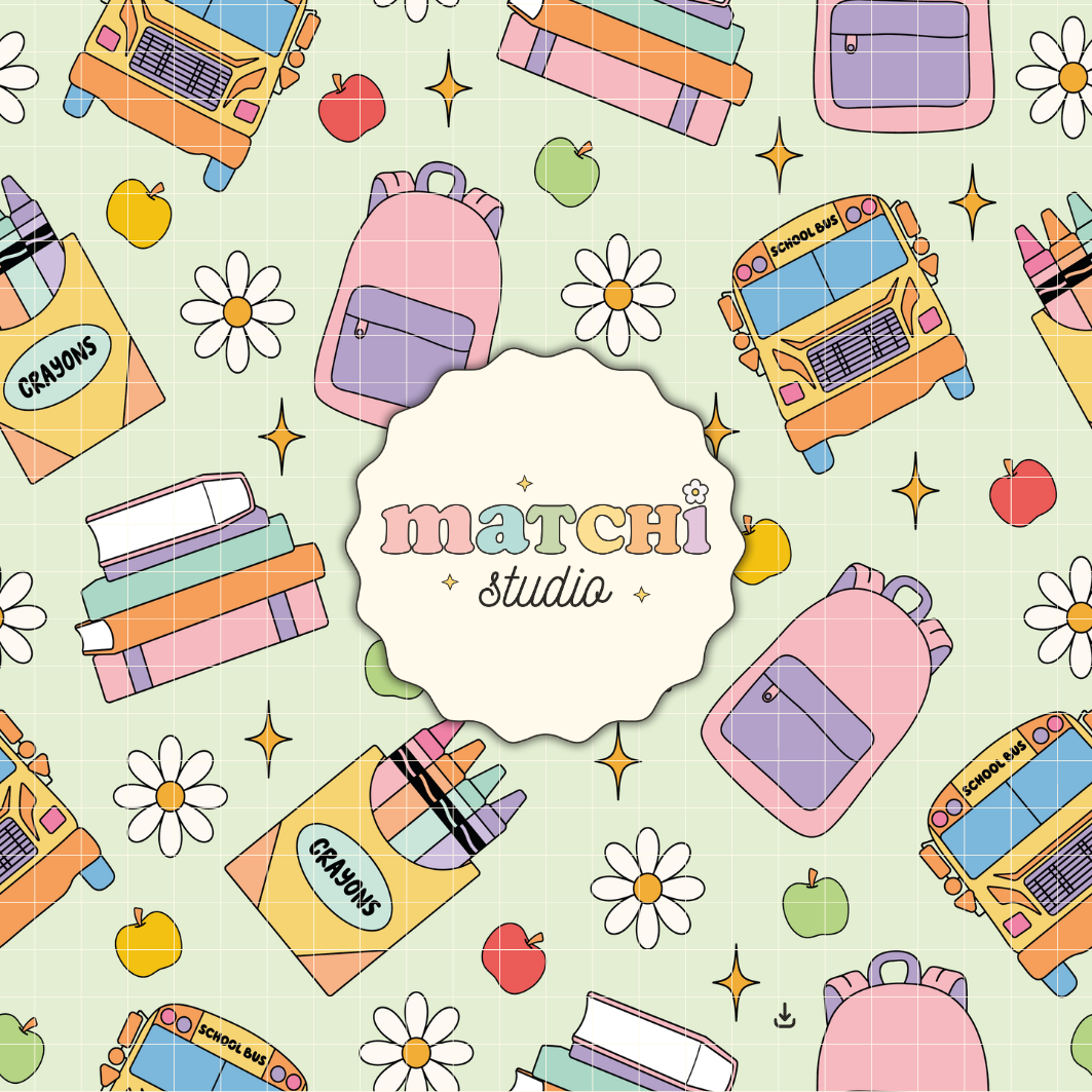 Back to School Pattern, School Bus & Books Repeat Pattern for Fabric Sublimation